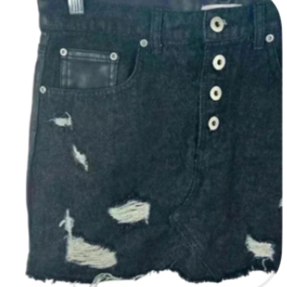 Dance & Marvel Women's‎ Distressed Black Denim faux leather Mini Skirt Size M - Picture 12 of 13